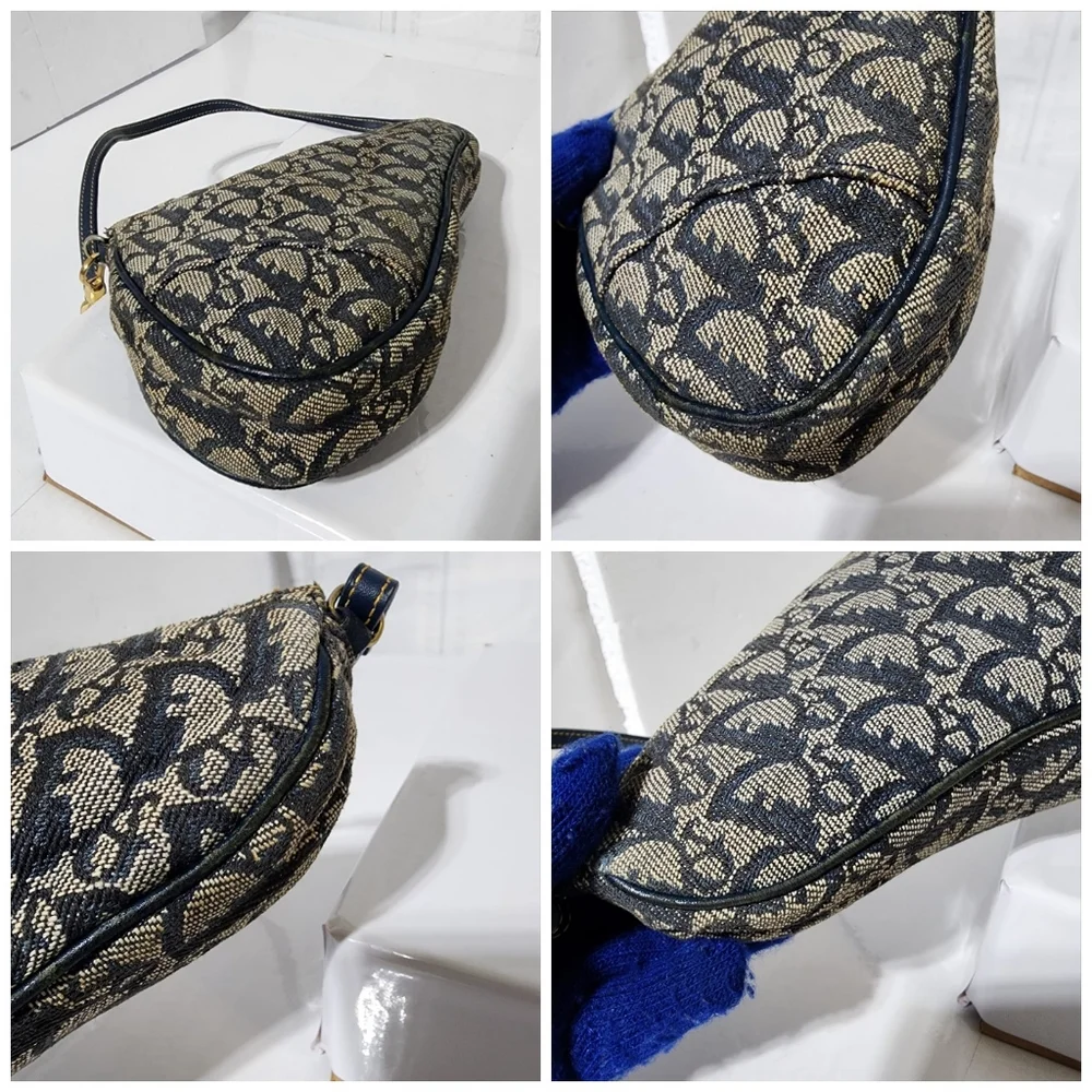 Christian Dior Vintage Oblique Canvas and Leather Saddle Pochette Bag Navy Blue/ - Picture 12 of 13